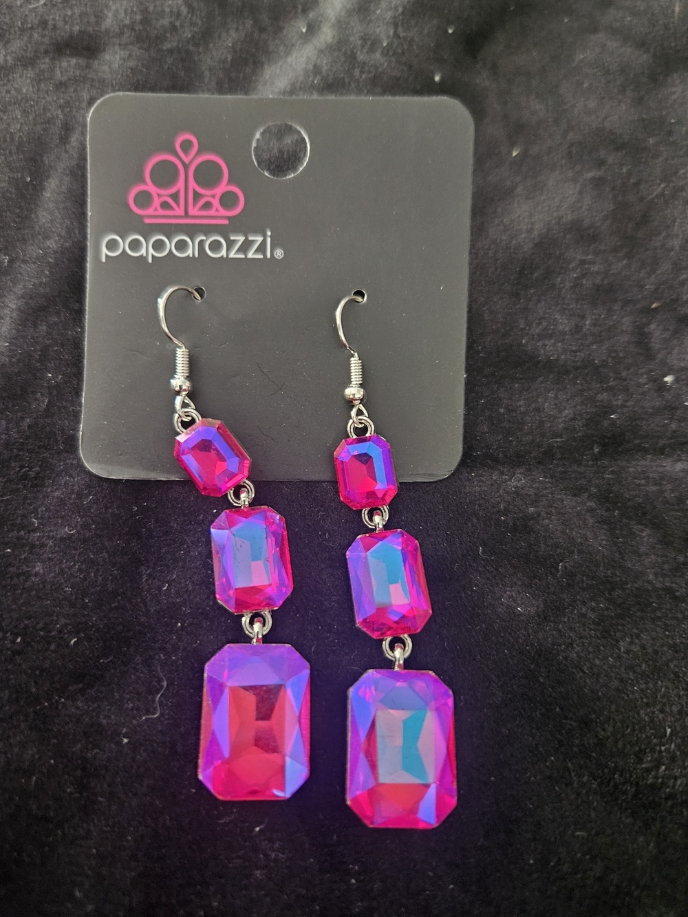 paparazzi Fuchsia Iridescent Faceted Drop Earrings